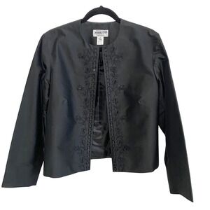VTG Pendleton‎ 100% Silk Embroidered Beaded Evening Jacket Sz 12 Noir Luxury